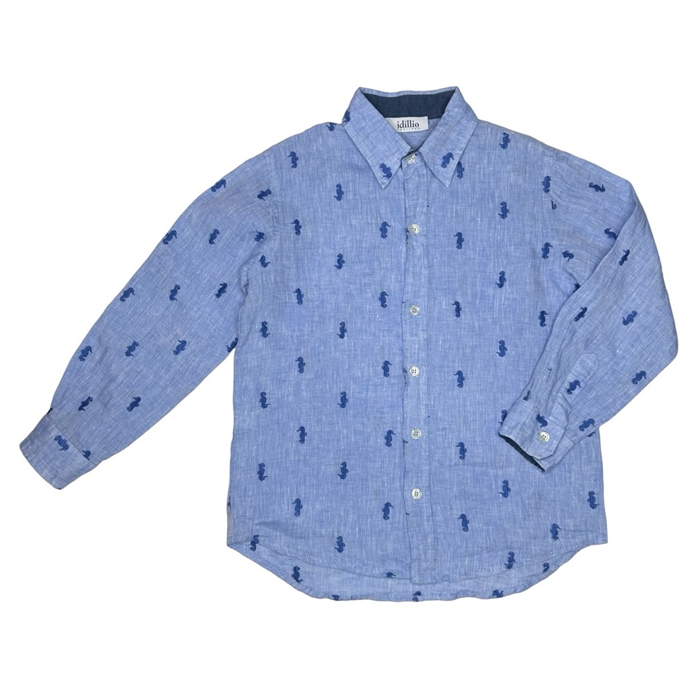 Idillio Positano Linen Embroidered Seahorse‎ Button Up Shirt